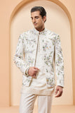 "Ivory open bandhgala   with thread , sequins & pearl  work"