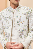 "Ivory open bandhgala   with thread , sequins & pearl  work"