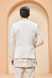 "Ivory open bandhgala   with thread , sequins & pearl  work"