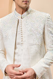 "Ivory open bandhgala   with thread , sequins & pearl  work"