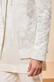 "Ivory open bandhgala   with thread , sequins & pearl  work"