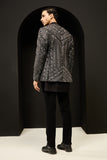 "Black open bandhgala   with silver zari , sequins & pearl  work "