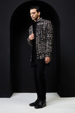"Black open bandhgala   with thread,sequins & pearl  work "
