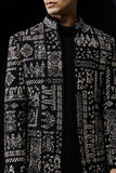 "Black open bandhgala   with thread,sequins & pearl  work "