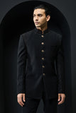 Black Bandhgala highlighted with pearls and sequins