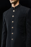 Black Bandhgala highlighted with pearls and sequins
