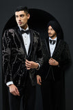Black tuxedo highlighted with sequins, pearls and cutdana