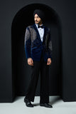 Teal blue tuxedo highlighted with sequins, pearls and cutdana