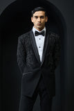Black tuxedo highlighted with sequins, pearls,cutdana