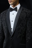 Black tuxedo highlighted with sequins, pearls,cutdana