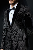 Black tuxedo highlighted with silver zari  and peals