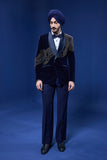 Navy Blue tuxedo highlighted with pearls, sequins, cutdana and thread work
