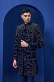 Navy blue Indo Western highlighted with silver zari, sequins,pearl and cutdana