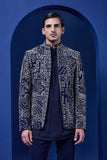 "Navy Blue open bandhgala   with thread,sequins & pearl  work "