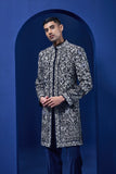 Navy blue Indo Western highlighted with sequins, pearls and thread work