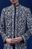 Navy blue Indo Western highlighted with sequins, pearls and thread work