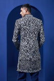 Navy blue Indo Western highlighted with sequins, pearls and thread work