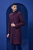 Navy blue Indo Western highlighted with sequins, pearls and wine thread work