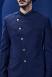 Navy blue bandhgala detailing with golden button satin taping