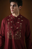 DEER IN THE WOODS - HAND EMBROIDERED DESIGNER KURTA - MAROON