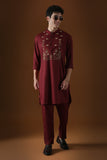 DEER IN THE WOODS - HAND EMBROIDERED DESIGNER KURTA - MAROON