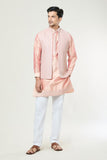 Peach Embroidered Kurta-Jacket Set