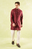 Maroon Running Stitch Kurta-Bundi Set