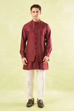 Maroon Running Stitch Kurta-Bundi Set