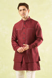 Maroon Running Stitch Kurta-Bundi Set