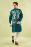 Bottle Green Embroidered Kurta-Bundi Set