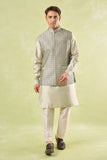 Beige Embroidered Kurta-Bundi Set