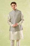Beige Embroidered Kurta-Bundi Set