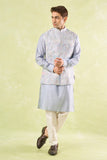Powder Blue Embroidered Kurta-Bundi Set