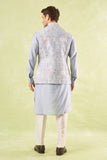 Powder Blue Embroidered Kurta-Bundi Set