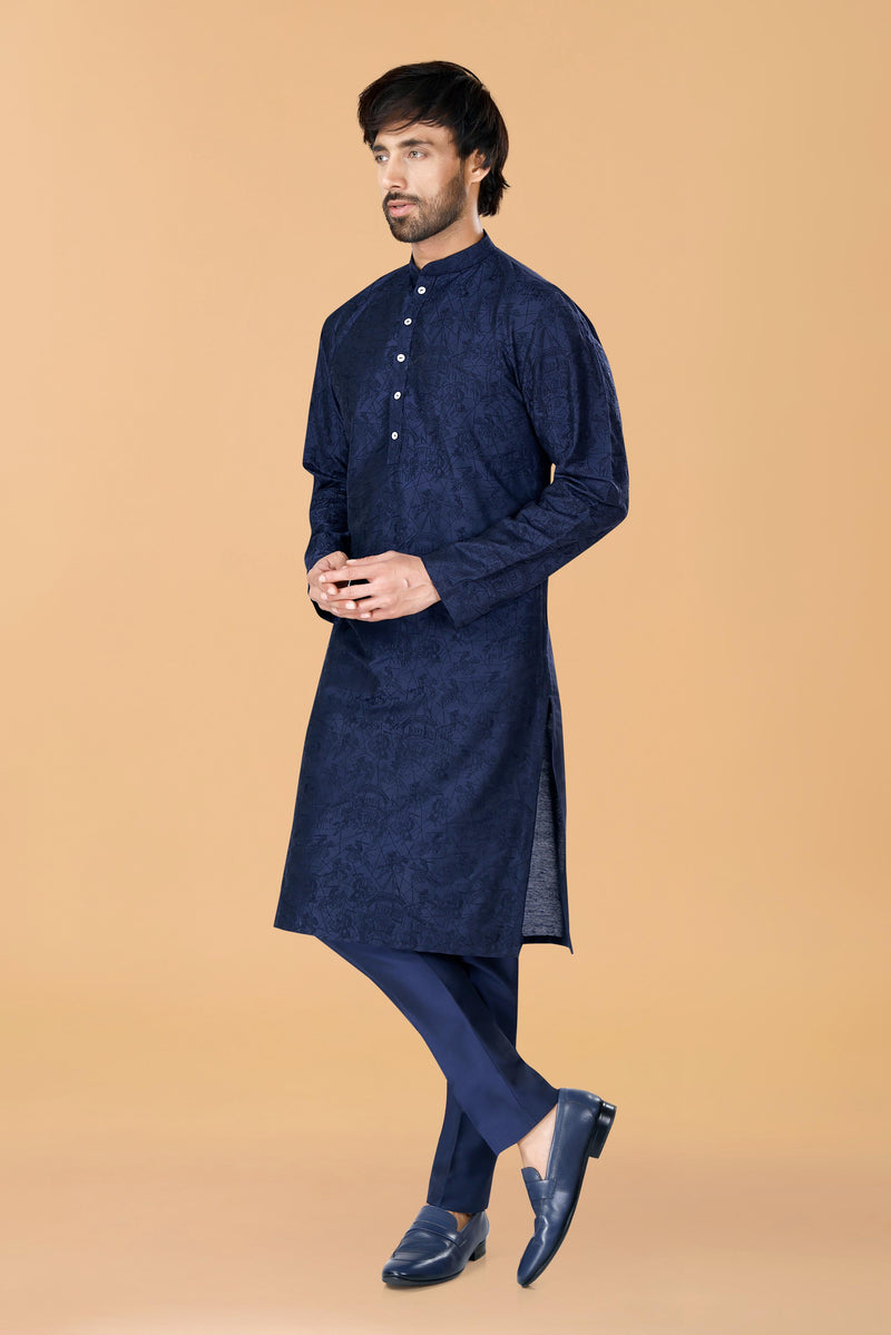Forts embroidery midnight blue Kurta