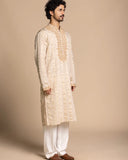 Beige Embroidered Tencil Kurta Set