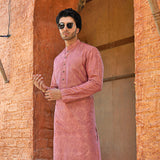 Schuass pink time travel space embroidered Kurta.