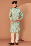 Dark Aqua Blue flora-fauna embroidered kurta