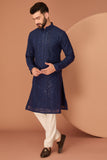 Navy Blue chikankari kurta with intricate thread and sequin work