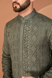 Military green chikankari kurta