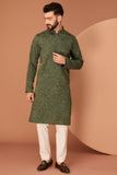 Military Green floral embroidered kurta