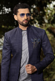 Midnight blue bandhgala with abstract pintuck lines