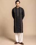 Black Textured Embroidered Kurta Set