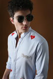 HEART AND PANTHER - HAND EMBROIDERED DESIGNER KURTA - POWDER BLUE