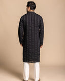 Black Textured Embroidered Kurta Set