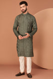 Military green chikankari kurta