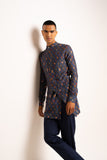 Navy Flora Side Slit Kurta Pajama Set