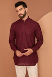 maroon short chikankari kurta with royal cut