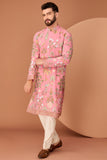 Dark Pink flora-fauna embroidered kurta