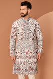 White kurta with flora-fauna motifs